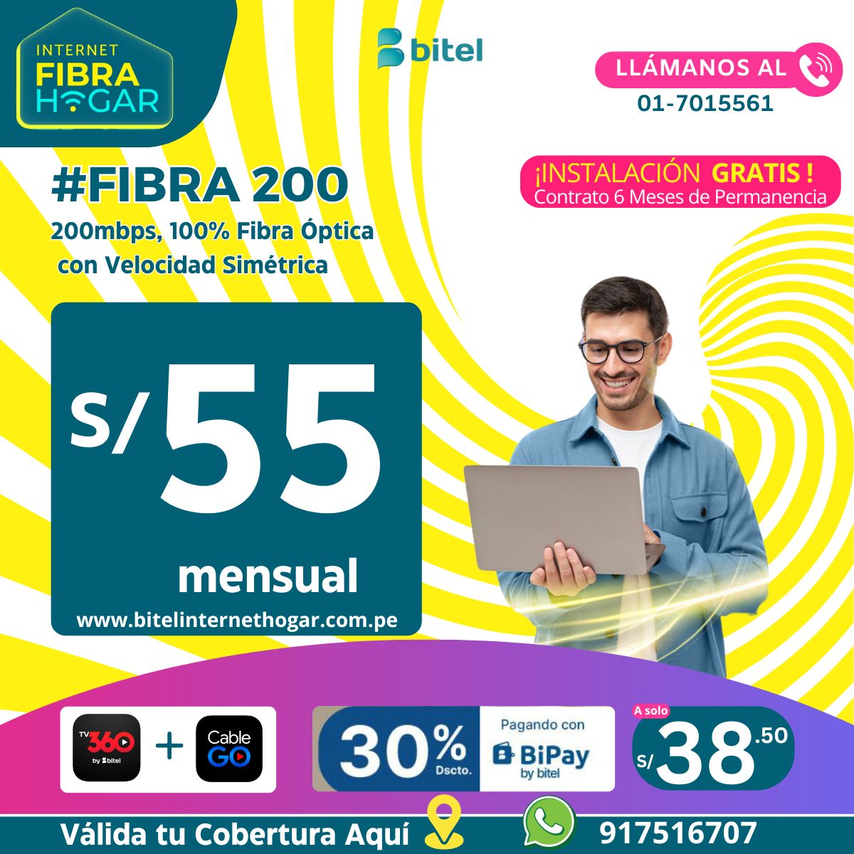 Bitel Hogar | Fibra Óptica desde S/55 en PROMOCIÓN